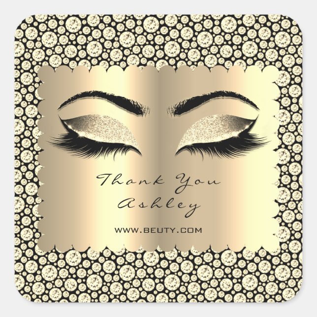 Diamond Sepia Glitzer Gold Lash Augen Vielen Dank Quadratischer Aufkleber (Vorderseite)