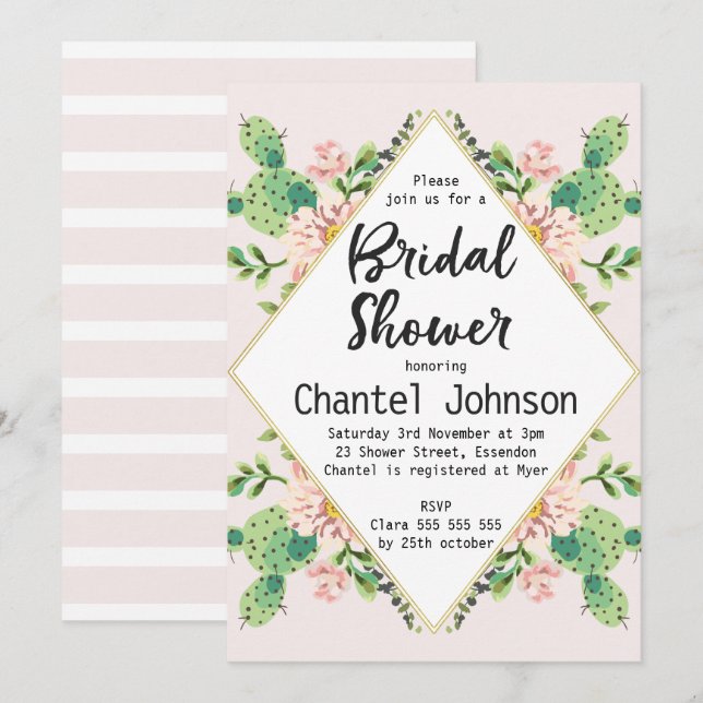 Diamond Shape Cactus Bridal Dusche Einladung (Vorne/Hinten)