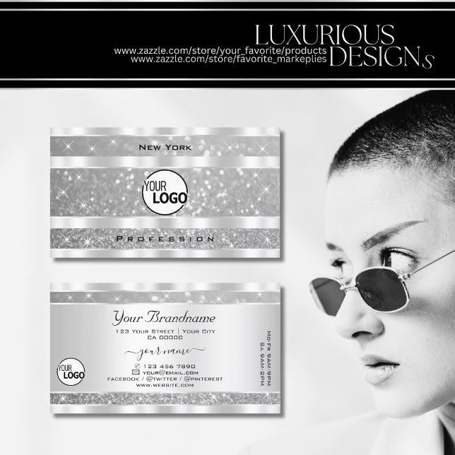 Diamond Silver Glitzer Sparkle Stars Logo Elegant Visitenkarte (Von Creator hochgeladen)
