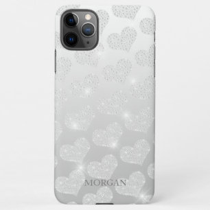 Diamond Small Heart Pattern, DIY Name, Silber Case iPhone 11Pro Max Hülle