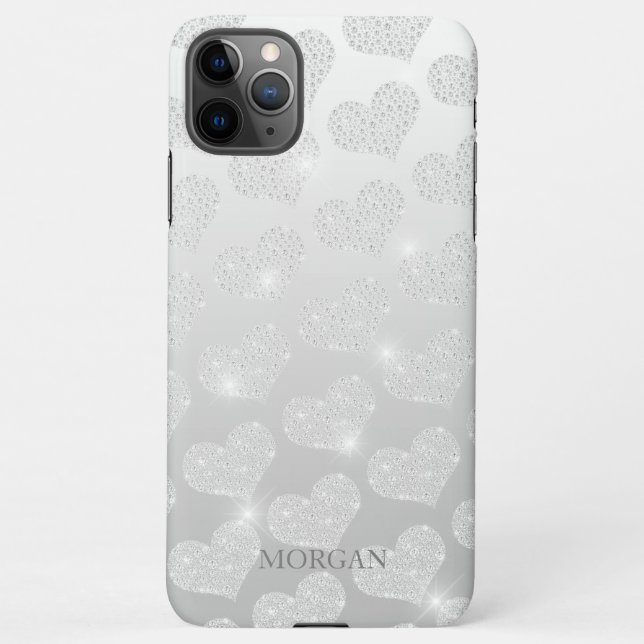 Diamond Small Heart Pattern, DIY Name, Silber Case iPhone Hülle (Rückseite)