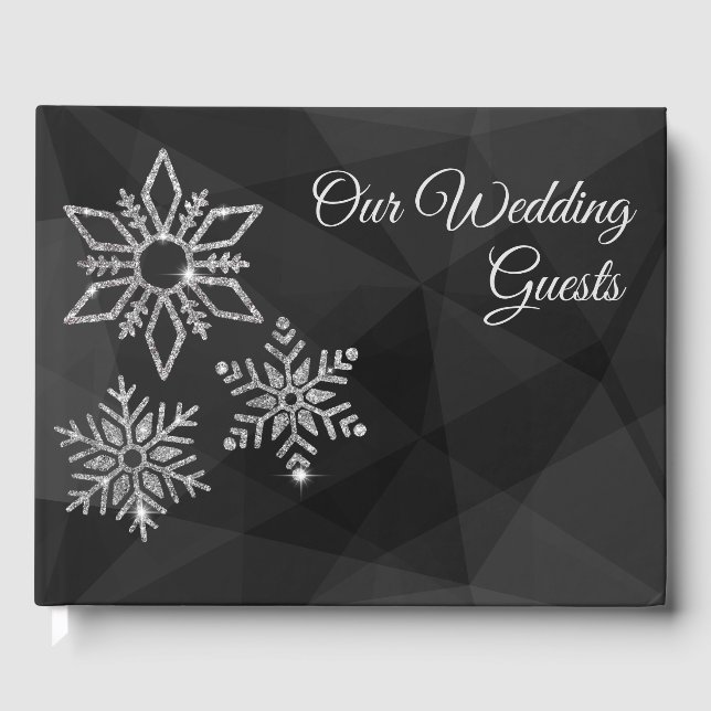 Diamond Snowflake auf Black Wedding Guest Book Gästebuch (Vorderseite)