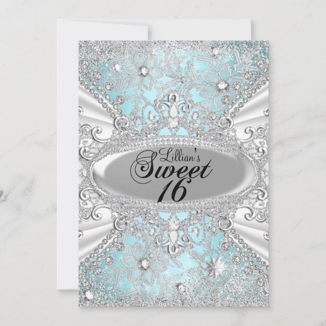 Diamond Snowflake Blue Winter Wonderland Sweet 16 Einladung (Vorderseite)