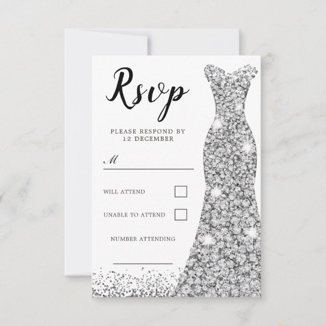 Diamond Sparkle Dress Jeden Anlaß Birthday Bridal RSVP Karte (Vorderseite)
