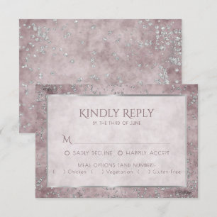 Diamond Sparkle Mauve und Silver Glitzer Entree RSVP Karte