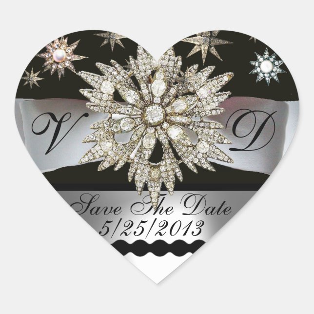 DIAMOND STARTET SCHWARZ-WEISSES RIBBON-MONOGRAMM H Herz-Aufkleber (Vorderseite)