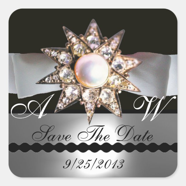 DIAMOND STARTET SCHWARZ-WEISSES RIBBON-MONOGRAMM QUADRATISCHER AUFKLEBER (Vorderseite)