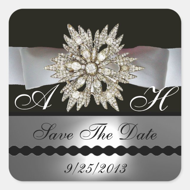 DIAMOND STARTET SCHWARZ-WEISSES RIBBON-MONOGRAMM QUADRATISCHER AUFKLEBER (Vorderseite)