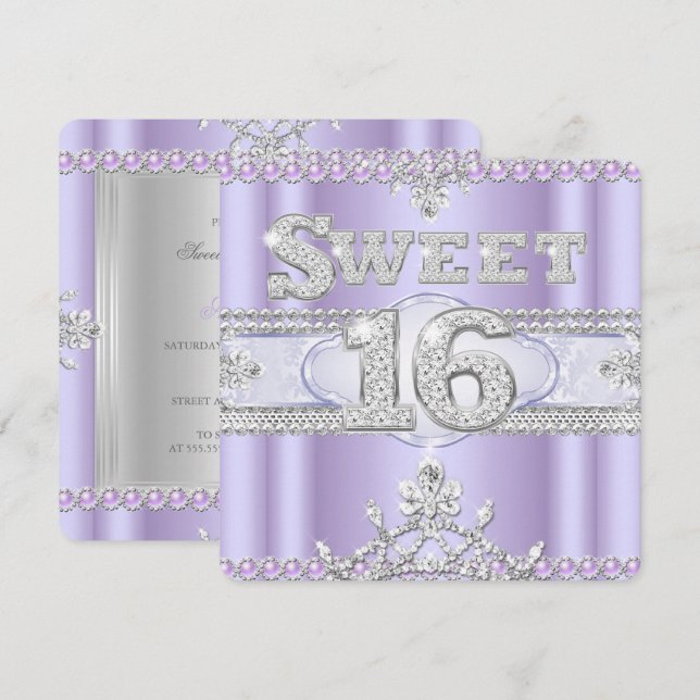 Diamond Sweet 16 Sechzehn Party Lila Lilac Einladung (Vorne/Hinten)
