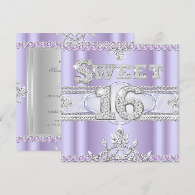 Diamond Sweet 16 Sechzehn Party Lila Lilac Einladung (Vorne/Hinten)