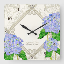 Diamond Swirl Blue Hydrangea Wedding Anniversary Quadratische Wanduhr