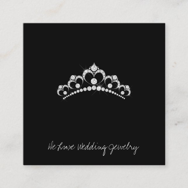 Diamond tiara auf schwarzen Hochzeitsschmuck Quadratische Visitenkarte (Vorderseite)