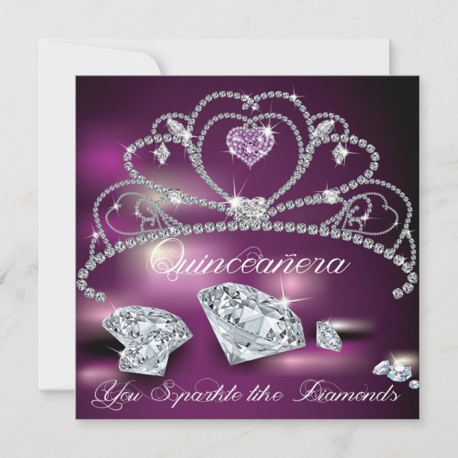 Diamond Tiara Glam Quinceañera Einladung (Vorderseite)