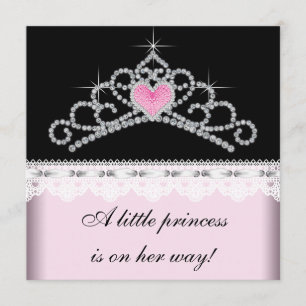 Diamond Tiara Pink Black Princess Baby Dusche Einladung