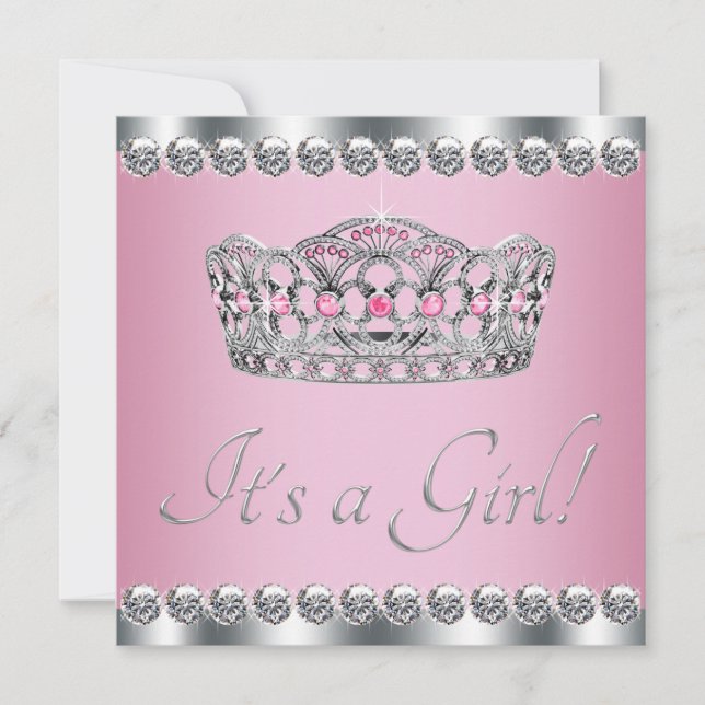 Diamond Tiara Pink Princess Baby Dusche Einladung (Vorderseite)