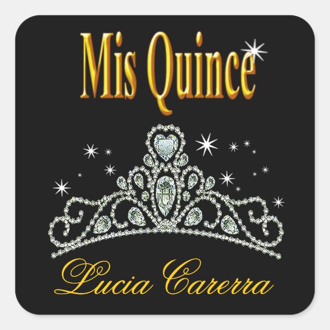 Diamond Tiara Quinceañera (schwarz/gelb) Party Quadratischer Aufkleber (Vorderseite)