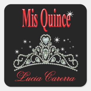 Diamond Tiara Quinceañera (schwarz/rot) Party Quadratischer Aufkleber