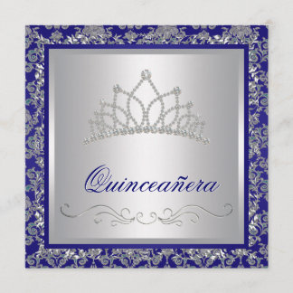 Diamond Tiara Royal Navy Blue Quinceanera Einladung