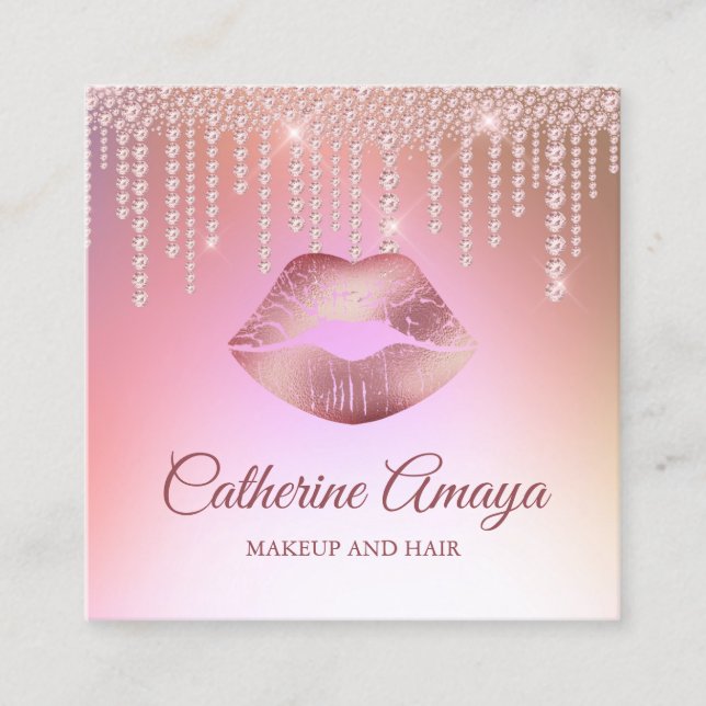 Diamond Tropfens Rose Gold Makeup Haare Ernennung Quadratische Visitenkarte (Vorderseite)
