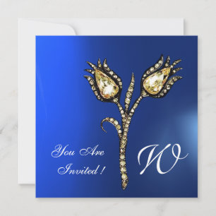 DIAMOND TULIPS MONOGRAM , Blue Saphir Einladung