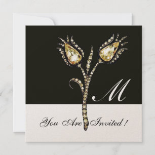 DIAMOND TULIPS MONOGRAM, Gold Metallic Einladung