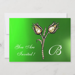 DIAMOND TULIPS MONOGRAM ,Green Emerald Einladung