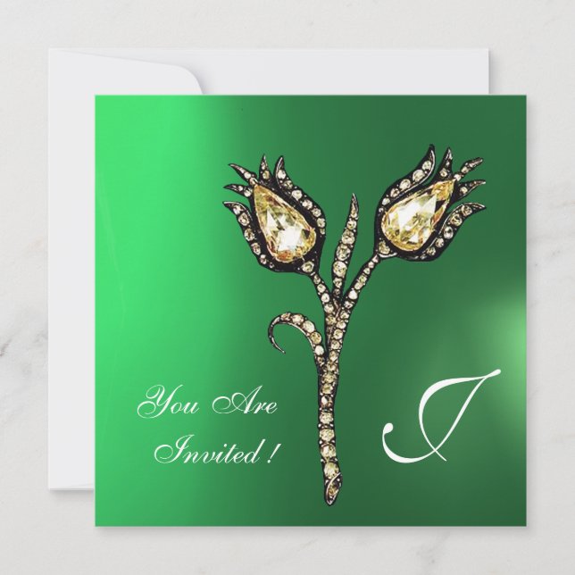DIAMOND TULIPS MONOGRAM ,Grüner Jade Einladung (Vorderseite)