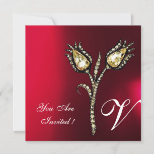 DIAMOND TULIPS MONOGRAM, Red Burgund White Einladung