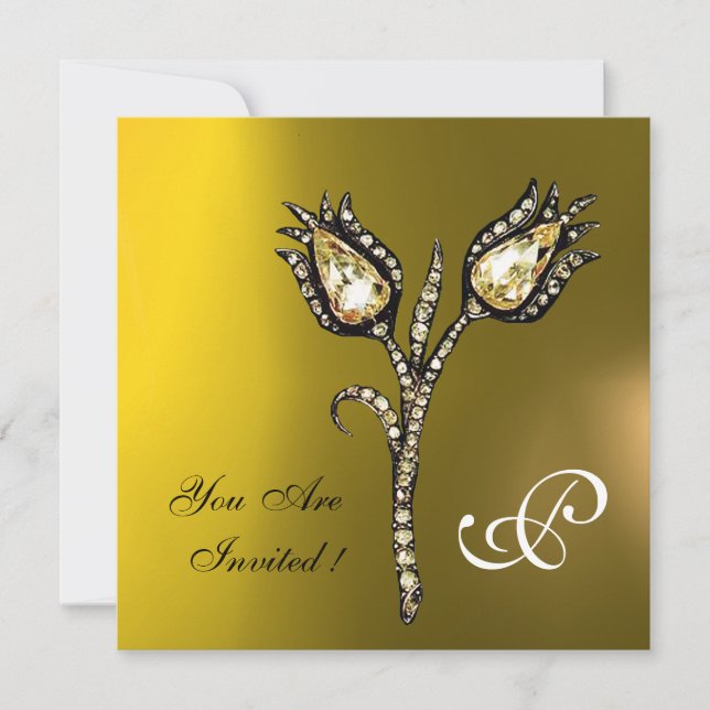 DIAMOND TULIPS MONOGRAMM , Gelbes Topaz Einladung (Vorderseite)