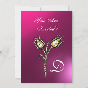 DIAMOND TULIPS-MONOGRAMM, Lila rosa Amethyst Einladung