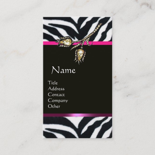 DIAMOND TULIPS PINK SCHWARZ-WEISS ZEBRA FUR MONOGR VISITENKARTE (Vorderseite)