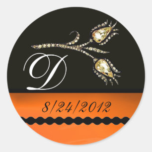 DIAMOND TULIPS SCHWARZ-WEISS ORANGE MONOGRAM RUNDER AUFKLEBER