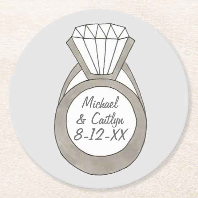 Diamond Verlobung Ring Wedding Brautparty Runder Pappuntersetzer (Vorderseite)
