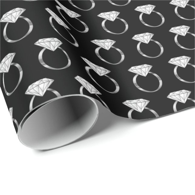 Diamond Verlobung Rings Black Geschenkpapier (Rolleneckpunkt)