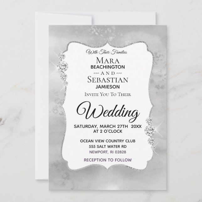 ~ Diamond Watercolor Silver Gray Wedding Einladung (Vorderseite)