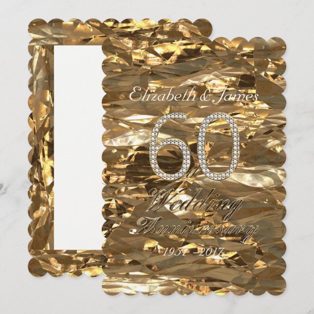 Diamond Wedding Anniversary Party Gold Elegante Einladung (Vorne/Hinten)