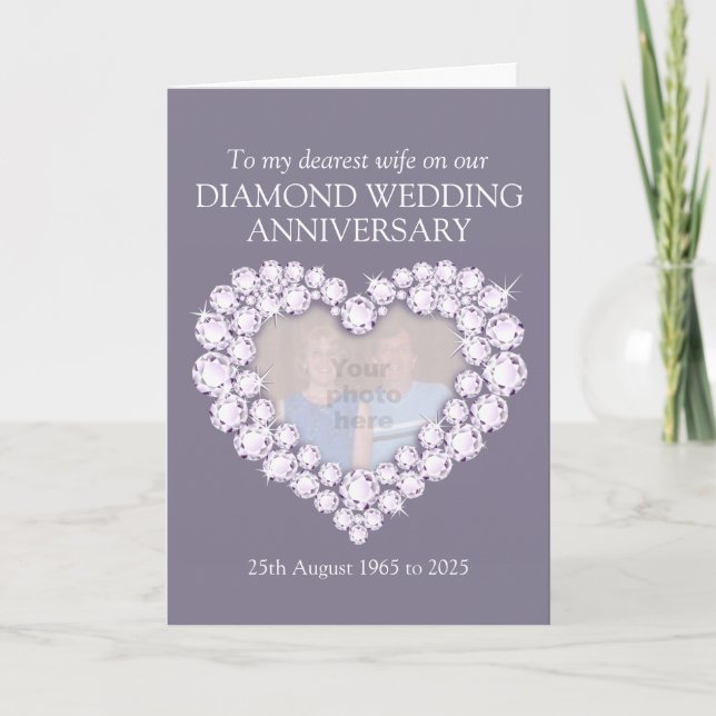Diamond wedding anniversary wife photo card karte (Vorderseite)