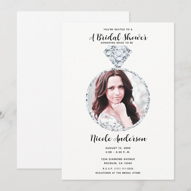 Diamond Wedding Bling Ring Brautparty Foto Einladung (Vorne/Hinten)