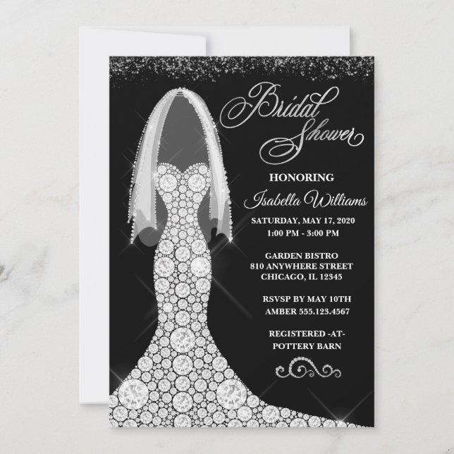 Diamond Wedding Dress Bridal Dusche Einladung (Vorderseite)