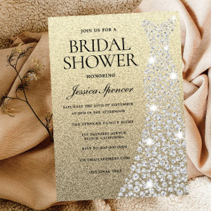 Diamond Wedding Dress Gold Glitzer Brautparty Einladung