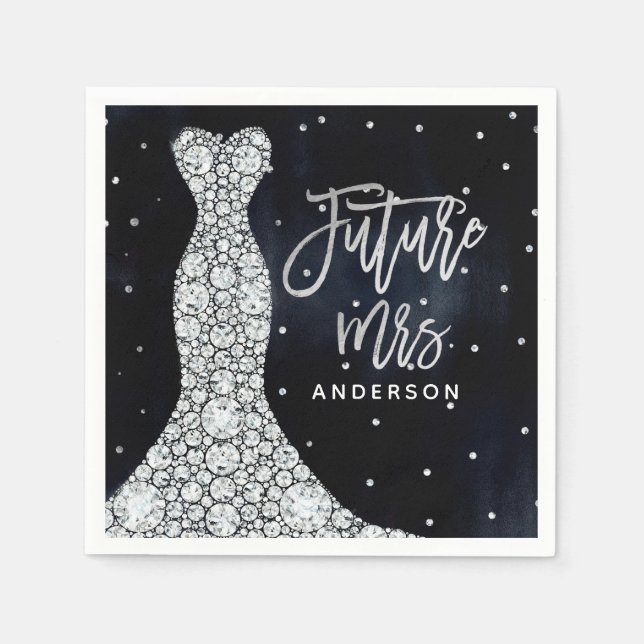 Diamond Wedding Dress Modern Blue Brautparty Serviette (Vorderseite)