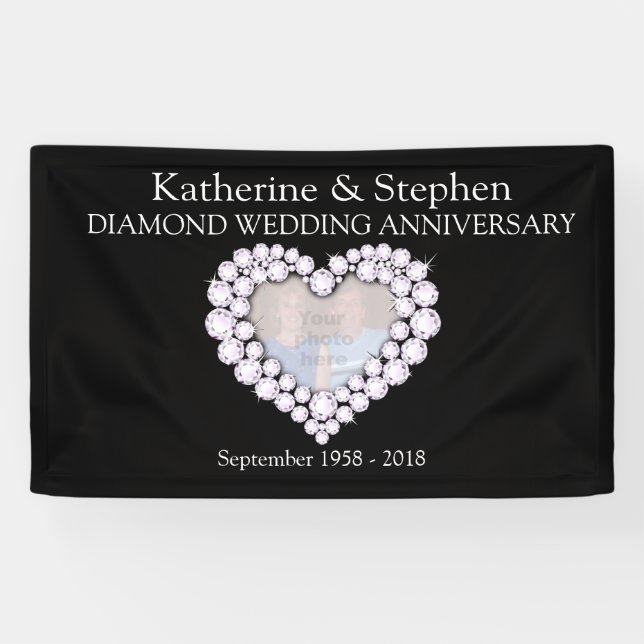 Diamond Wedding Jubiläum schwarzes Banner (Horizontal)