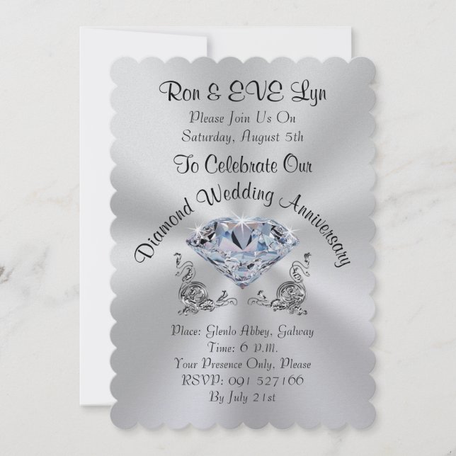 Diamond Wedding Jubiläumseinladungen, IHR TEXT Einladung (Vorderseite)