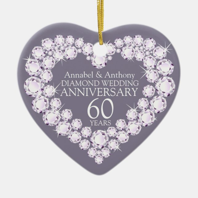 Diamond Wedding Jubiläumsherz Keramik Ornament (Vorne)