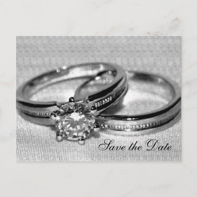 Diamond Wedding Ring Set Save the Date Ankündigungspostkarte (Vorderseite)