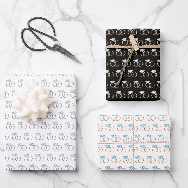 Diamond Wedding Rings Muster Geschenkpapier Set (Vorderseite)