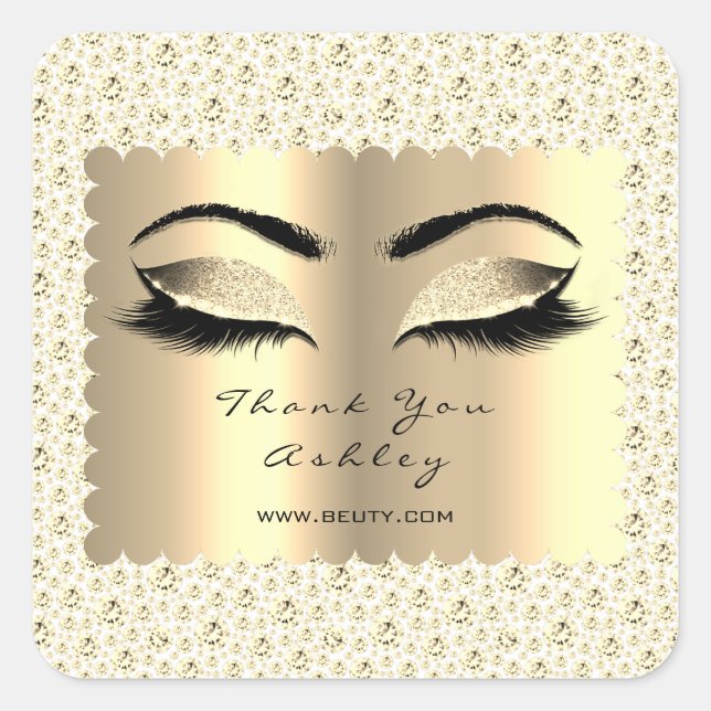 Diamond White Glitzer Gold Lash Eyes Vielen Dank Quadratischer Aufkleber (Vorderseite)