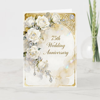 Diamonds and White Roses 75th Wedding Anniversary Karte
