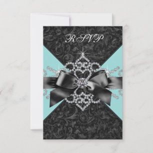 Diamonds Aquamarin Blue Black Sweet 16 Geburtstags RSVP Karte