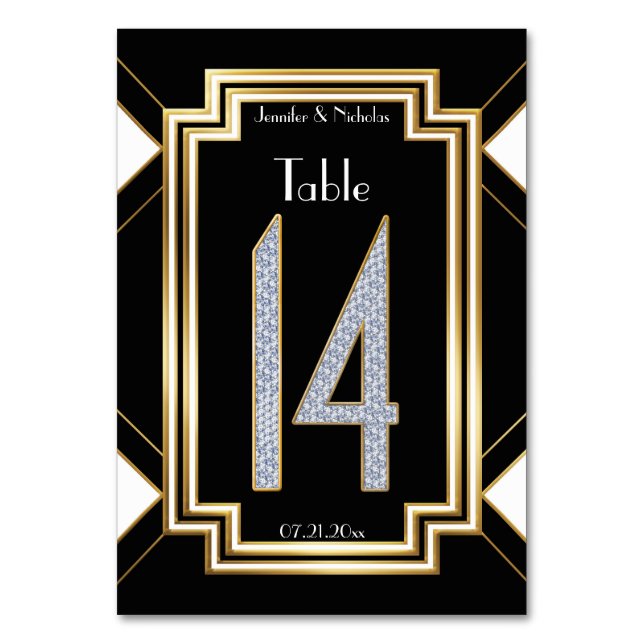 Diamonds Art Deco Wedding Tischnummer Vierzehn (Vorderseite)